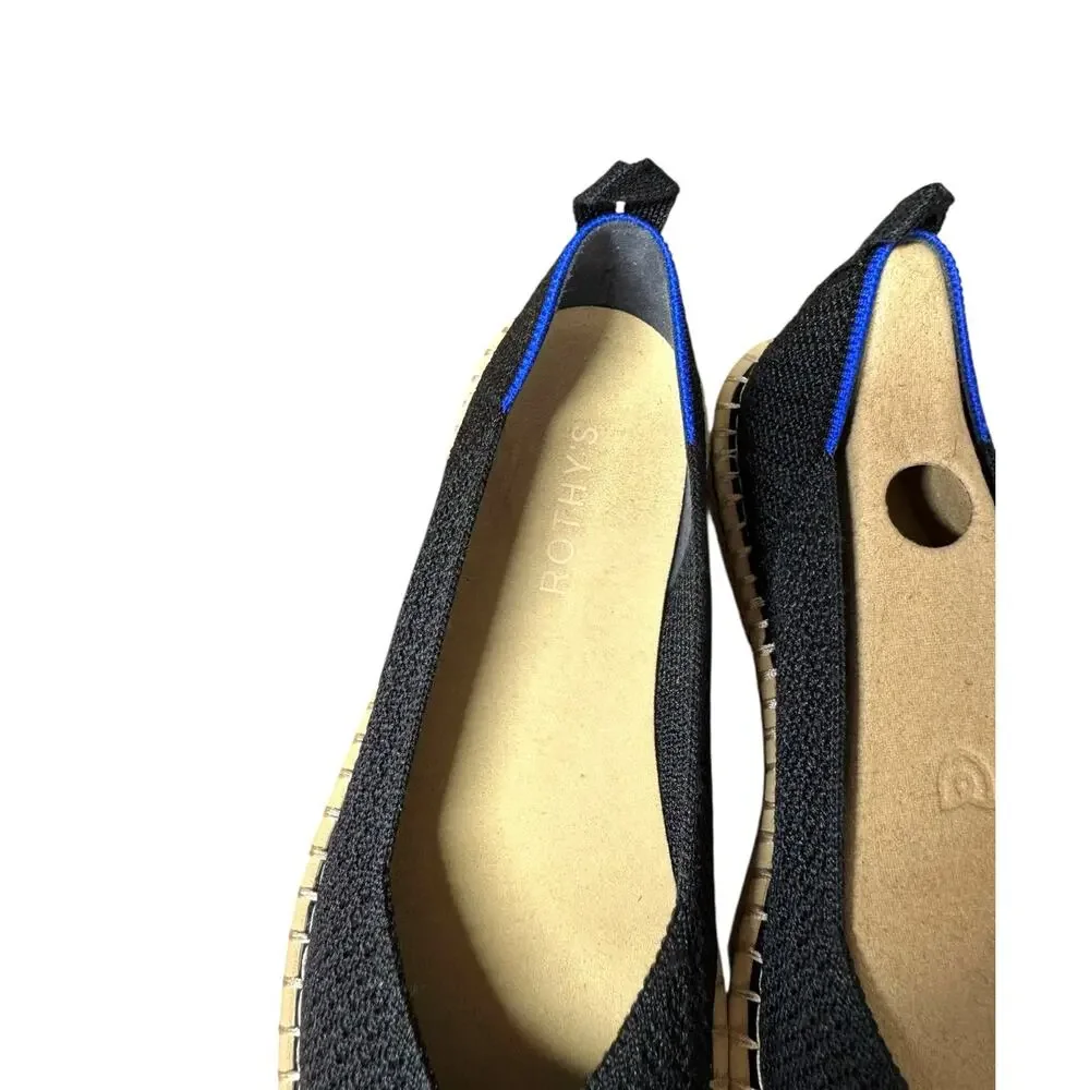 Rothy's The Espadrille Flats Womens 7.5 Black Knit Slip On Loafer Comfort